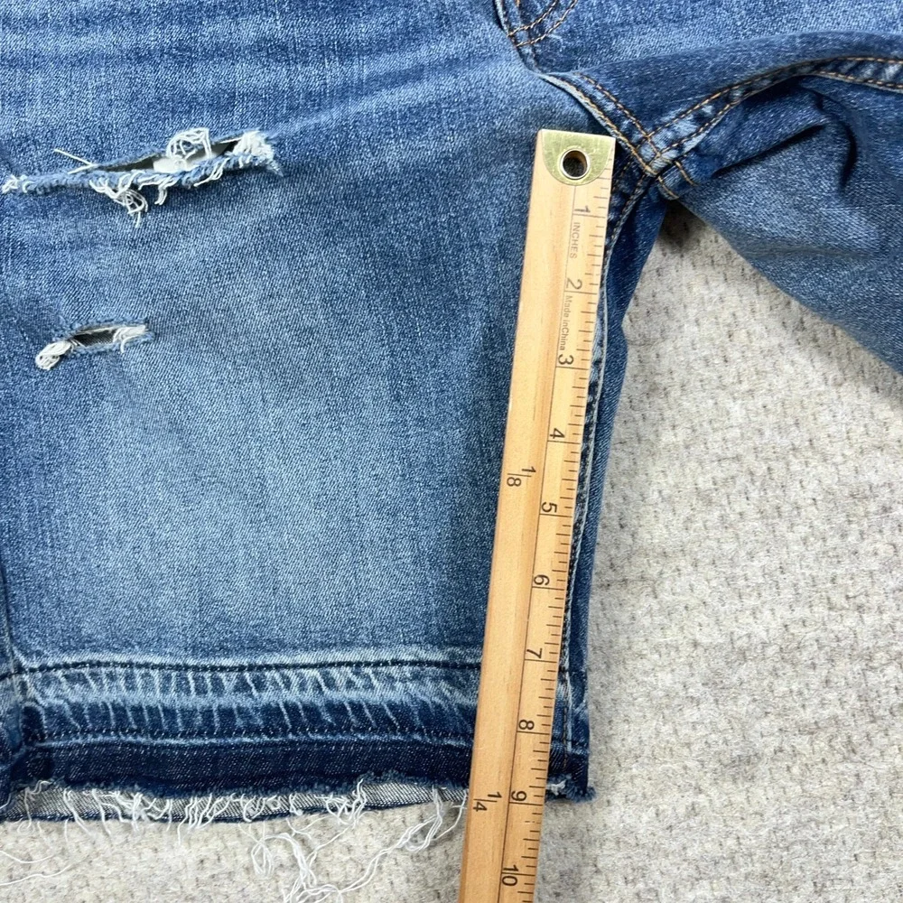 Levis 412 Shorts Men 36 Slim Fit Blue Jean Jorts Med Wash Faded Distressed Hole